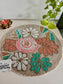 Elegant Designer Ivory Pink Teal Peach Floral Beaded Table Placemat