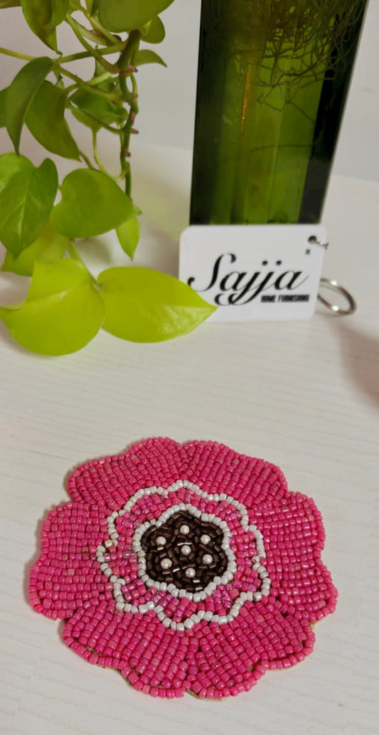 Decorative Handmade Pink Round Floral Beads Coaster Doily