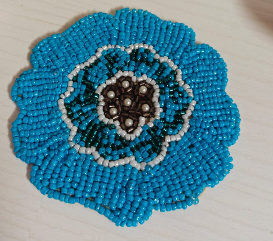 Buy Floral Glass Beaded Blue Handmade Round Beads Coaster Doily