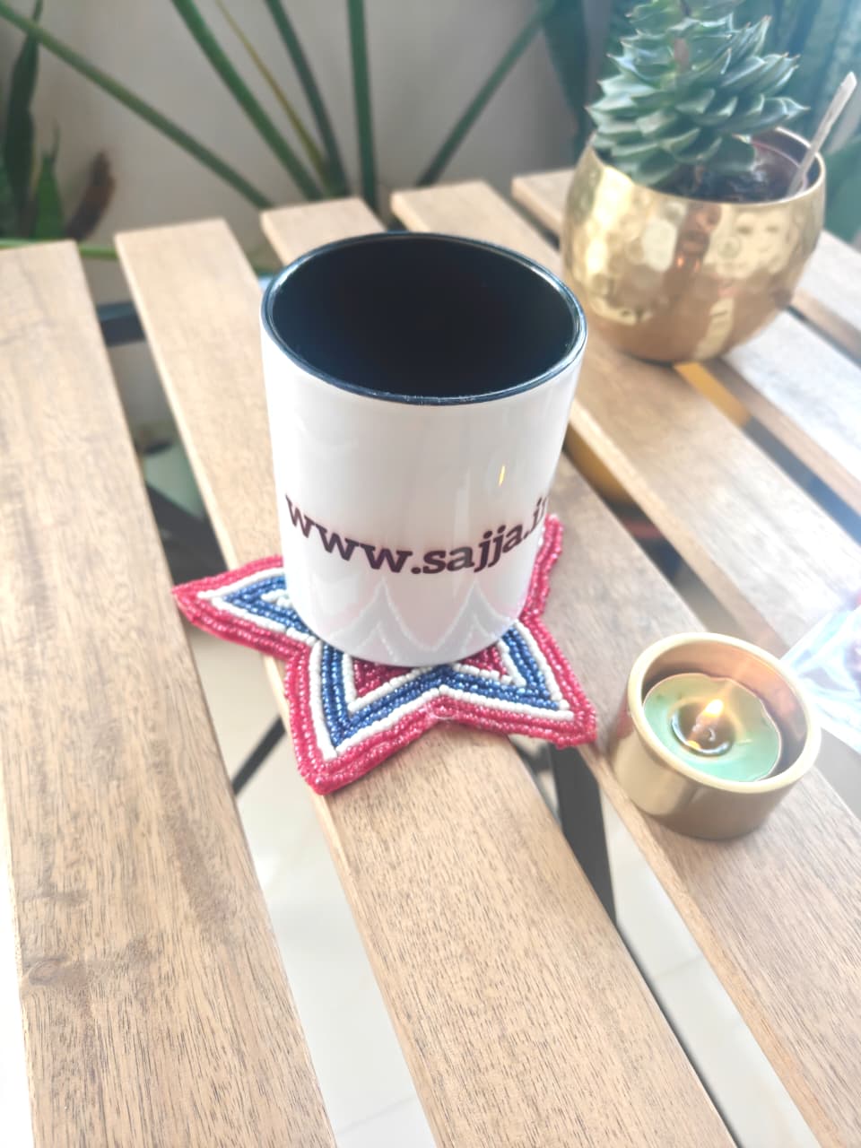 Handmade  Multi Colour  Star-Shaped Beaded Coaster Doily