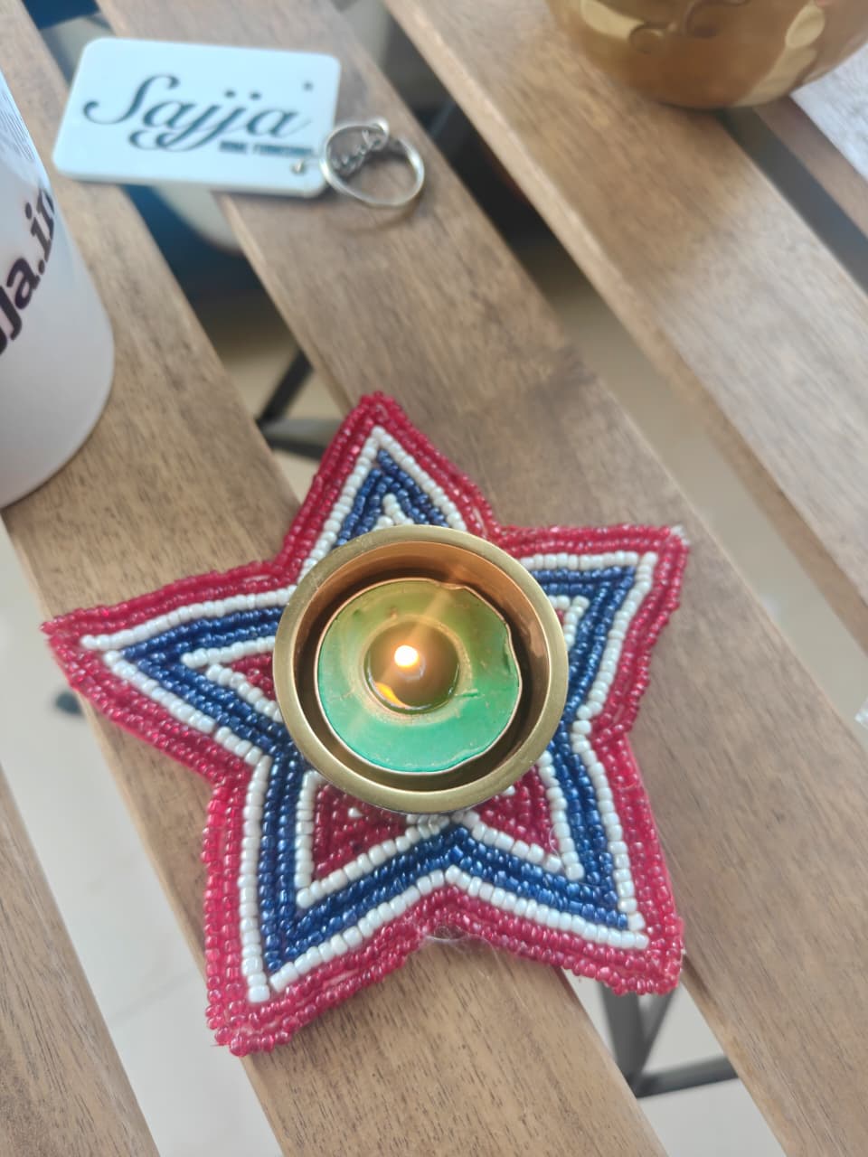 Handmade  Multi Colour  Star-Shaped Beaded Coaster Doily