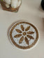 Sajja Handmade Gold & White Floral Beaded Coaster – Round Decorative Table Doily
