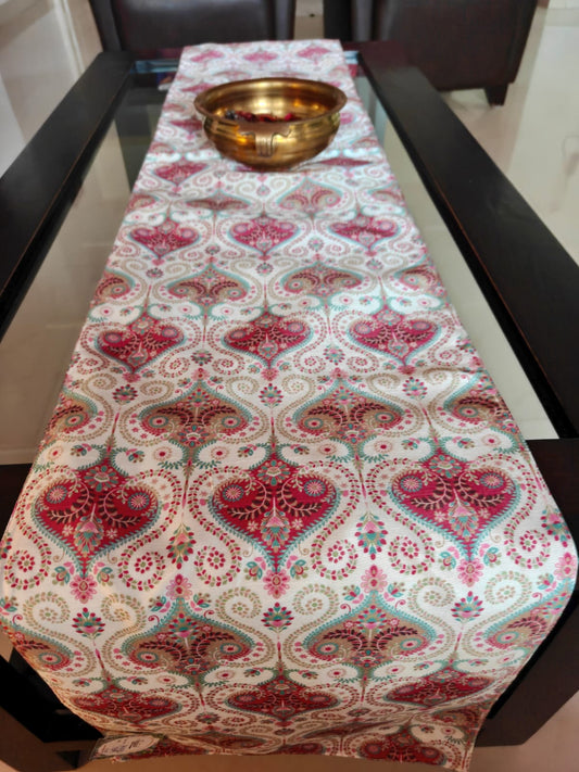 Designer Floral Silk Dining Table Runner 6 seater Side Table Runners Gift L-72 in, W-12in)