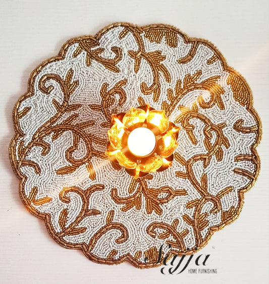 Vintage White Golden Beaded Placemat