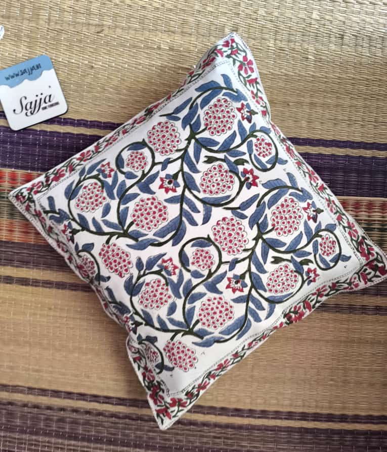 Blue Mughal Jaal Hand-Blocked Cushion Cover