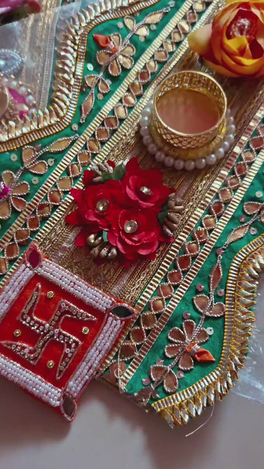 Swastik Gota Patti Festive Centre piece Decor Tealight Runner Mat Rectangle Rangolis