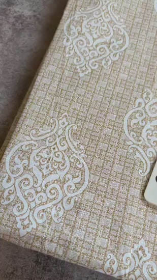 Tang Dynasty inspired Damask Pattern Beige Double Bedsheet Queen 90 x100 inches