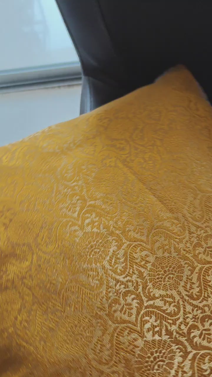 Yellow- Tradational Banarasi Handwoven Brocade Silk Cushion  Covers with Vintage lace 16 x16