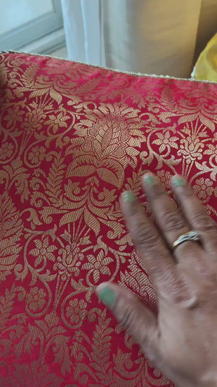 Buy Online Red Sajja Pure Banarasi Handwoven Silk Cushion Cover 16 x16