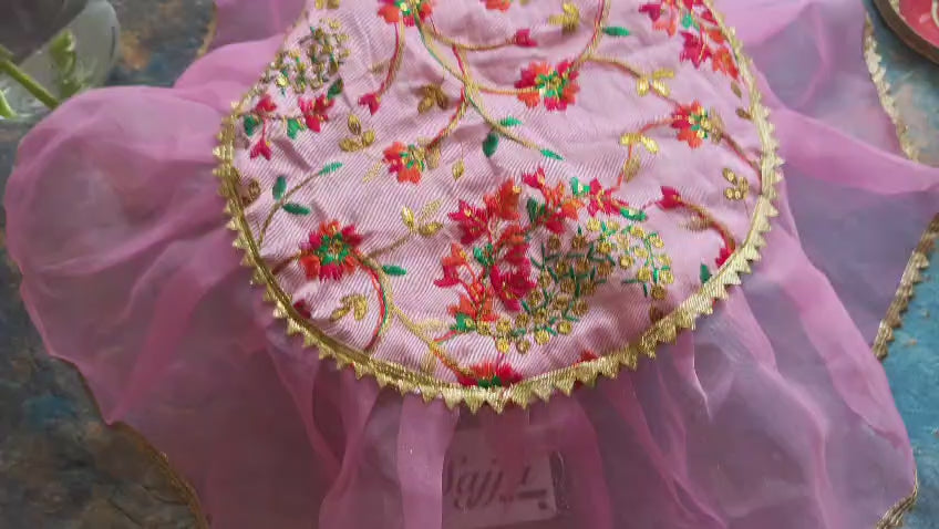 Decorative Embroidered  Organza Gota Patti Thalposh/Thali Cover