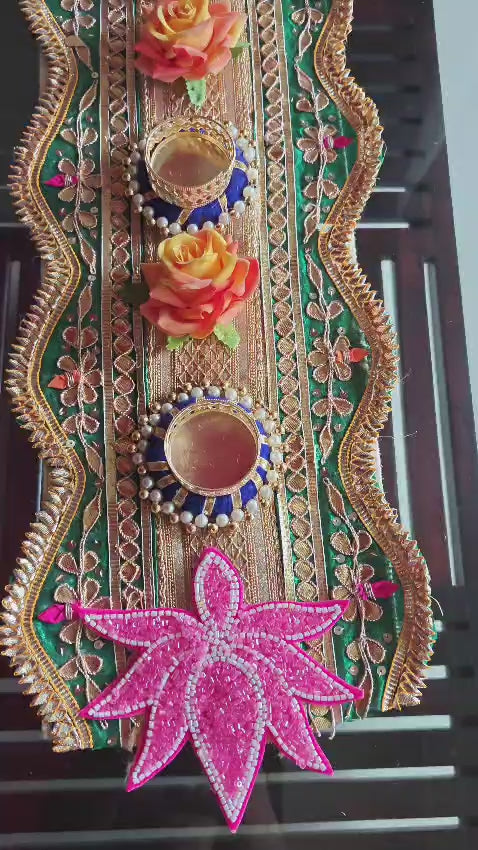 Auspicious Lotus Aura Tealight Runner Diwali Decoration Festive Centre piece Decor Gift Rectangle Rangoli