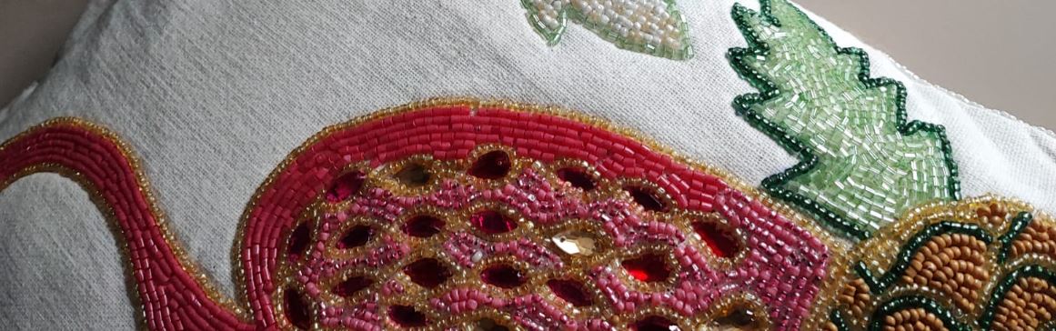 Handmade Beaded Throw Multicolour Flamingo cushion cover