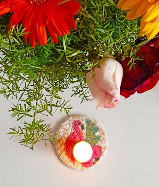  Sajja Chic Handmade Flamingo Round Beads Coaster Doily