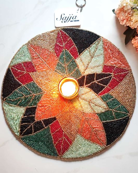 Multicolor Mandala Leaves Beads Table Mat