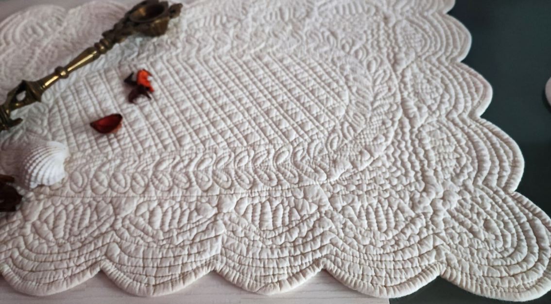 Cream Trellis Pattern Quilted Organic Cotton Focal Runner Table Placemat