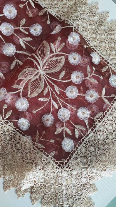 Beautiful Lace work Translucent Organza  Embroidered Teapoy Table Runner