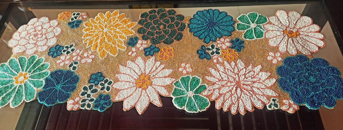 Floral Bloom Beads Table Mat Runner