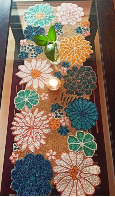Floral Bloom Beads Table Mat Runner