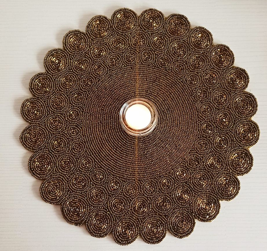 Vintage Antique Brass Finish Round Beads Table Mat