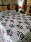 Vintage Handblock Pink Purple Pookalam Floral Pure Cotton King Double Bedsheet