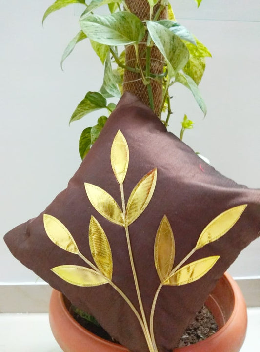 Silk Cushion Covers with leaves ( , 12 by 12, Brown)