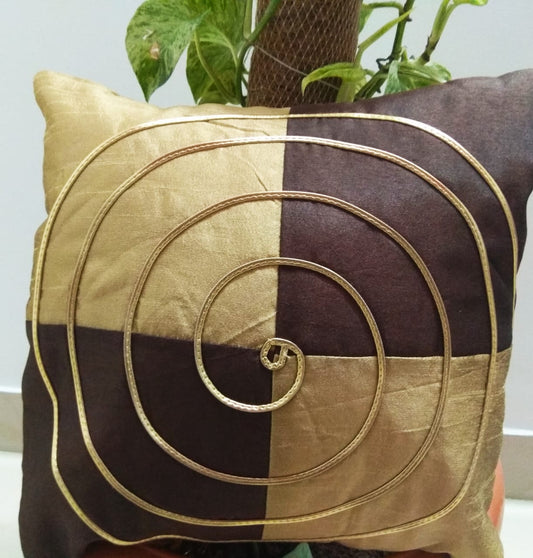 Dual tone Spiral work Silk Cushion Covers ( Brown Golden, 12 by 12 )