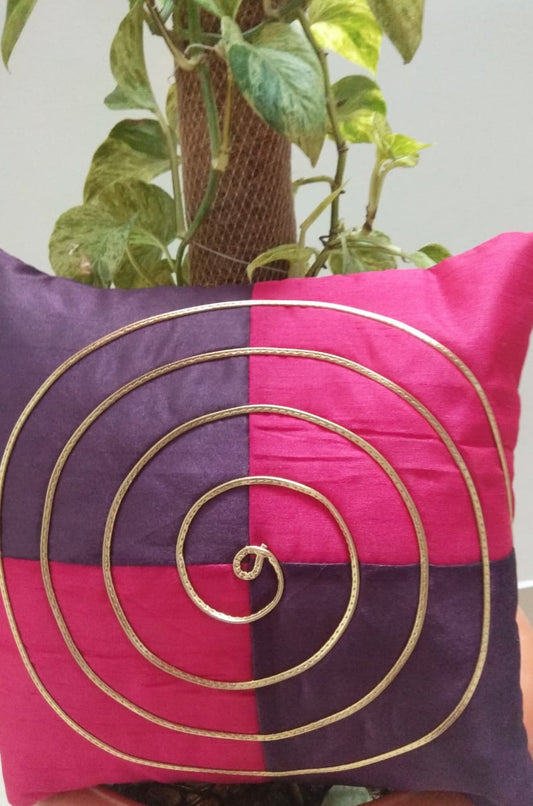 Purple Pink Dual tone Spiral work Silk Cushion Covers (12 by 12 )