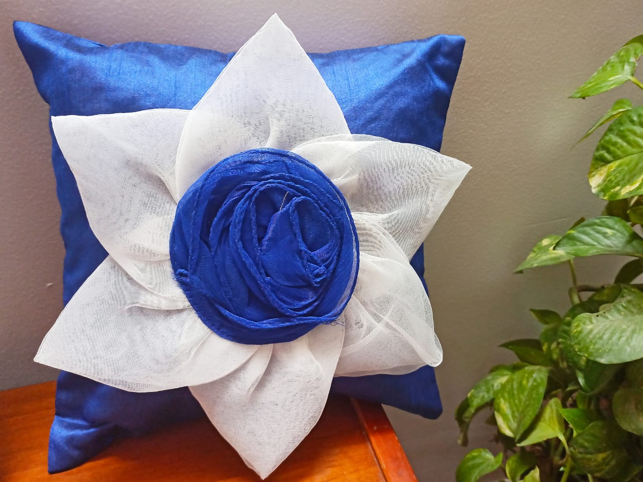 Royal Blue Floral Rose Small Cushion Covers ( Set of 2)