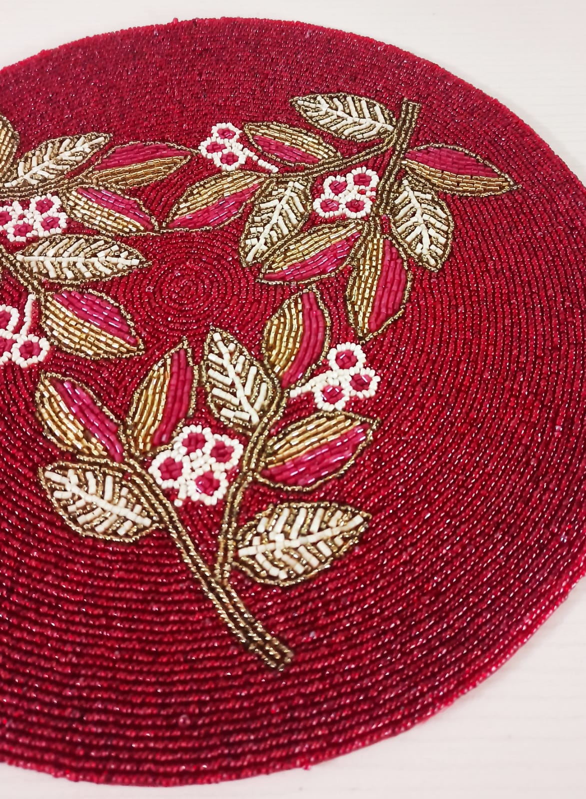 Royal Pink Red Round Beads Table Mat 